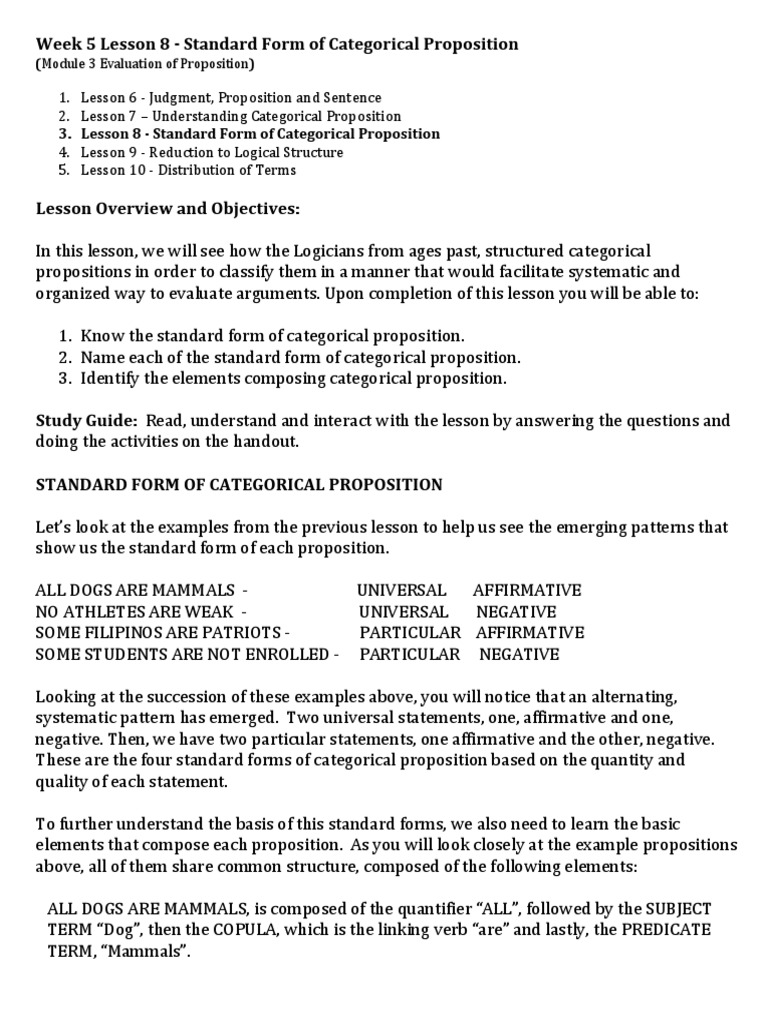 Standard Form of Categorical Propositions | PDF | Proposition | Syntax