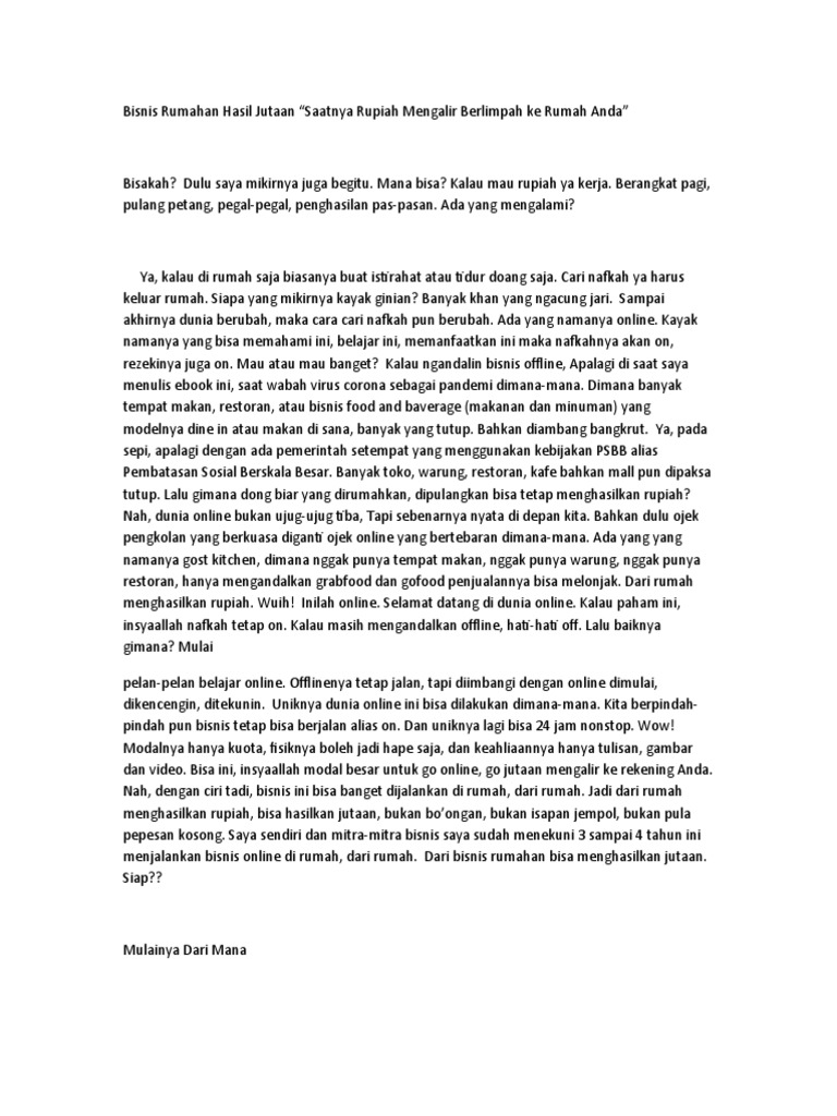 Bisnis Rumahan Hasil Jutaan | PDF