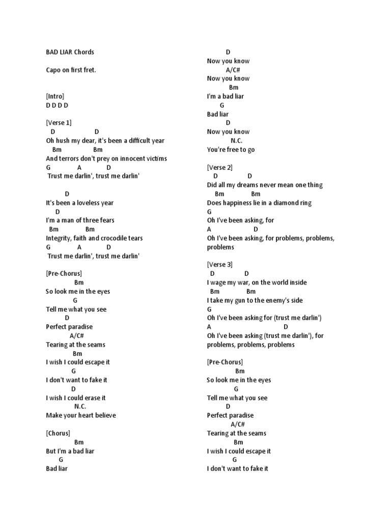 BAD LIAR Chords | PDF | Song Structure