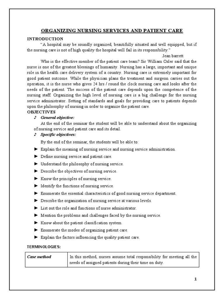 Organizing Nursing Services for Care | PDF | Nursing | Health Care