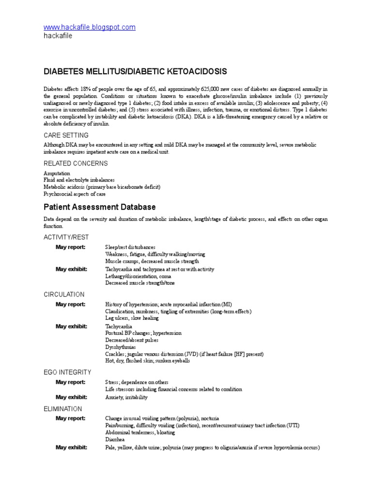 Nursing Care Plan For Diabetes Mellitus Diabetic Ketoacidosis PDF