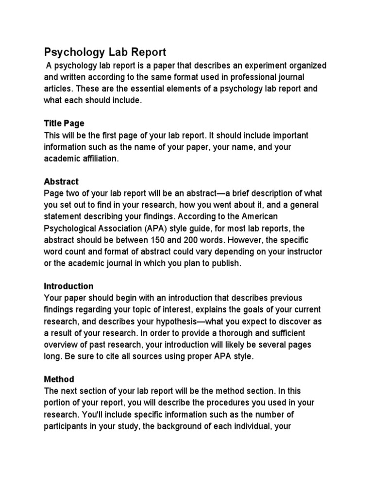 Experimental Psychology Lab Report PDF Apa Style Experiment