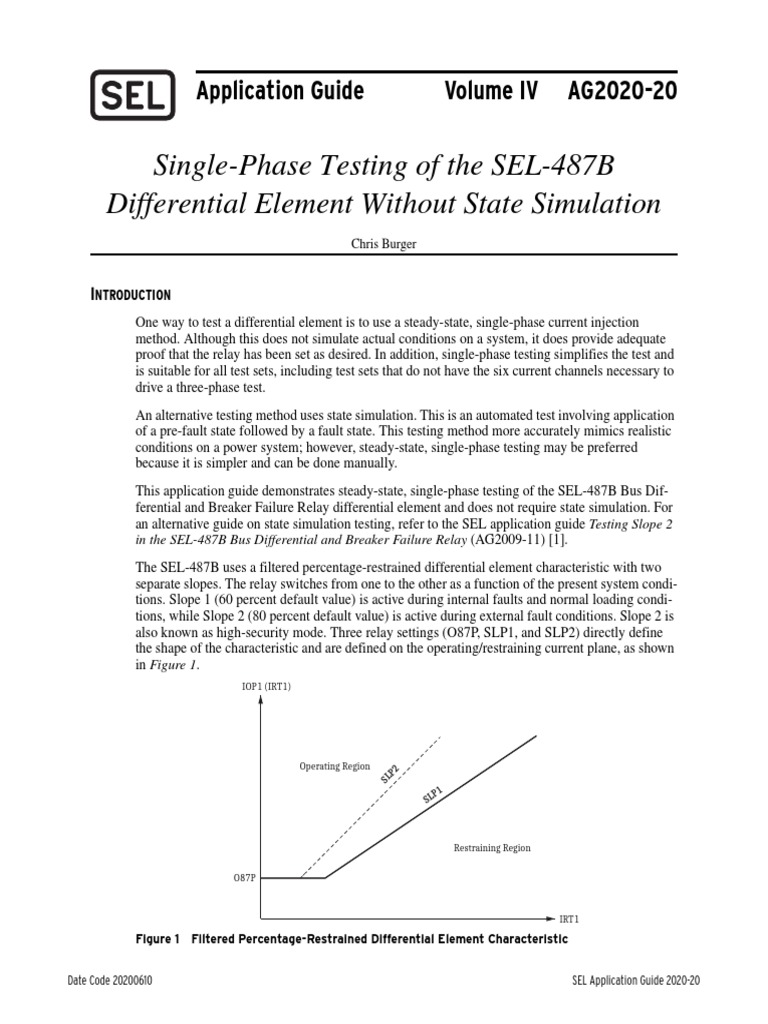 SEL 487B SinglePhase Testing Differential Element PDF Root