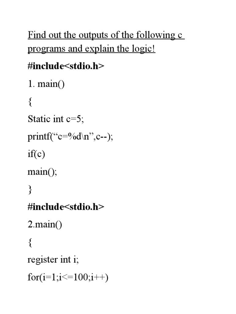 C Program Outputs and Logic Explained | PDF