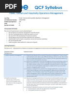 QCF Syllabus: Travel, Tourism and Hospitality Operations Management