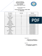 Pre - Classroom Inventory 2019-2020 9 - Diamond: Description Quantity Remarks