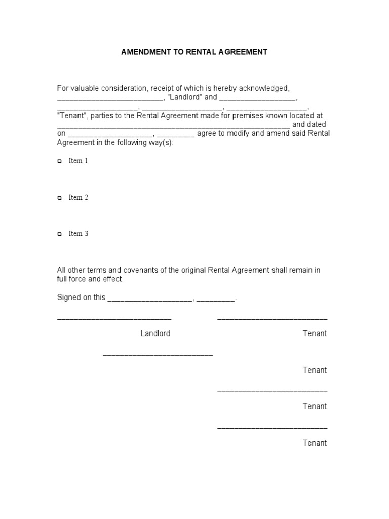 Rental Agreement Amendment Template | PDF | Law