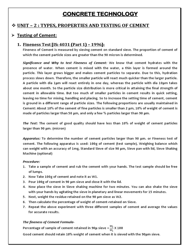 Testing Of Cement 1 Download Free Pdf Particle Size Distribution