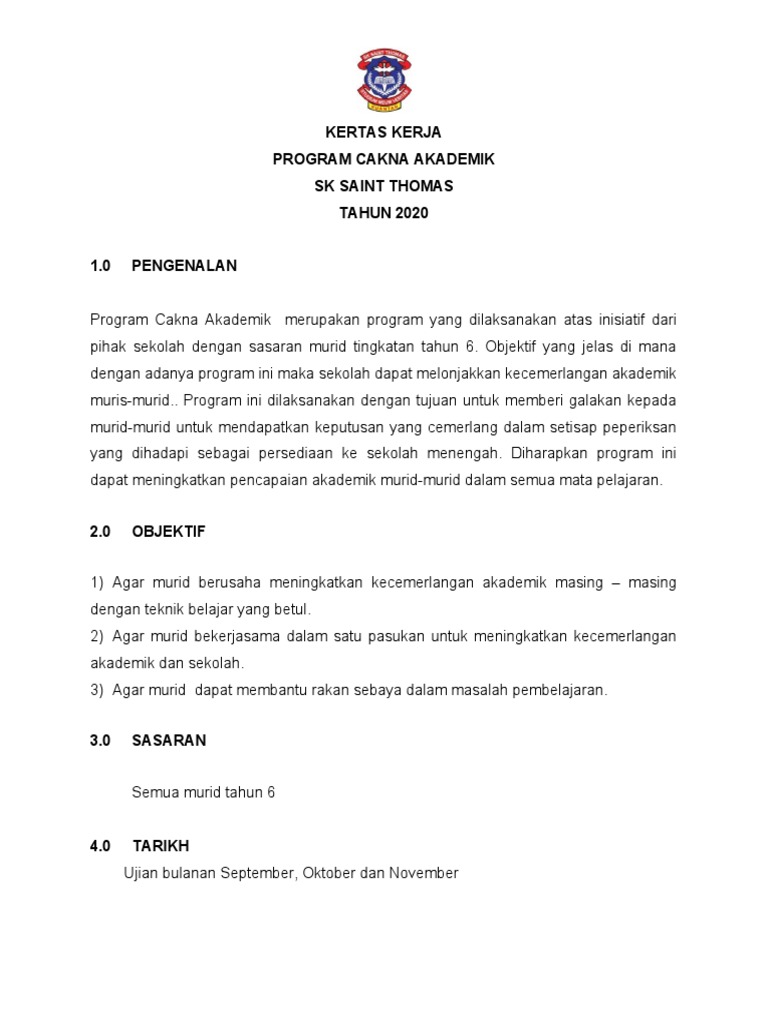 Kertas Kerja Cakna Akademik Pdf