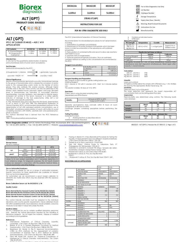 ALT (GPT) Test Procedure Manual | PDF | Transaminase | Alanine