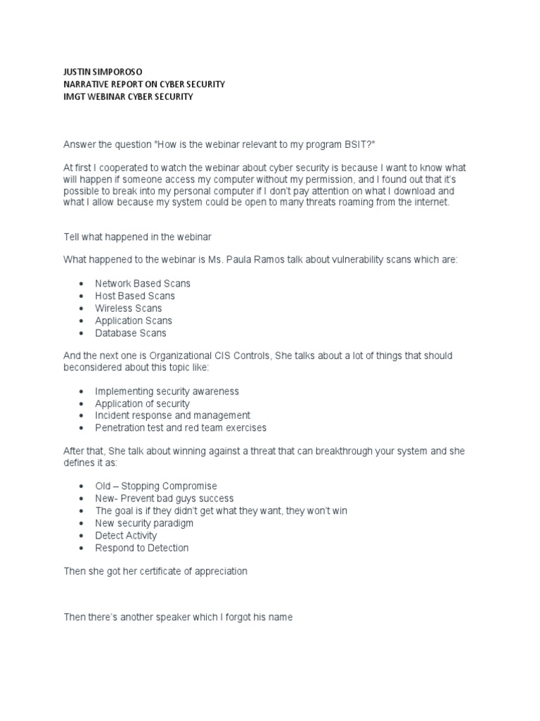 Cyber Security Webinar Insights for BSIT | PDF
