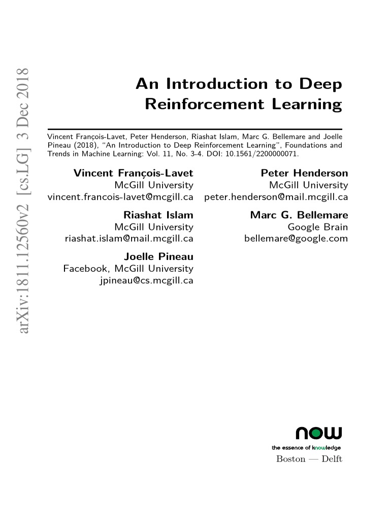 An Introduction To Deep Reinforcement Learning PDF PDF Machine