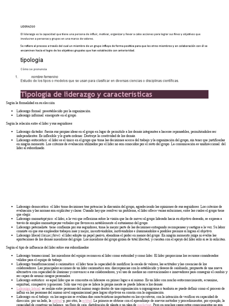 Tipos y Características del Liderazgo | PDF | Liderazgo | Ciencias del ...