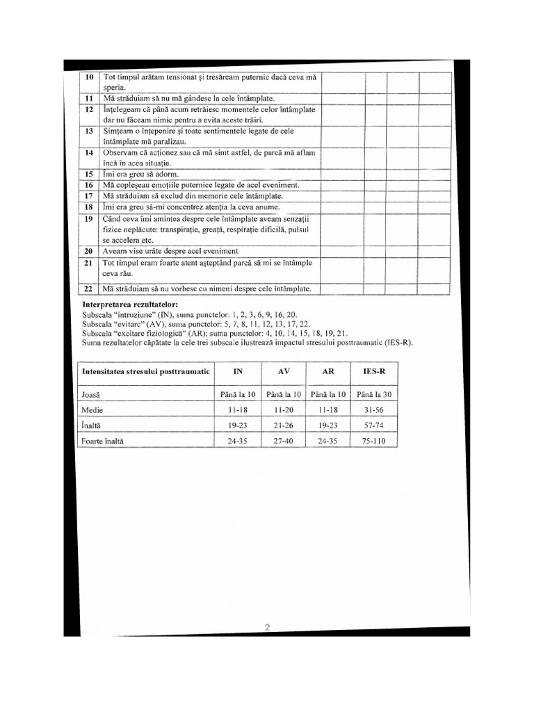 Scala de Evaluare A Influenta Evenimentului Traumatic.1 | PDF