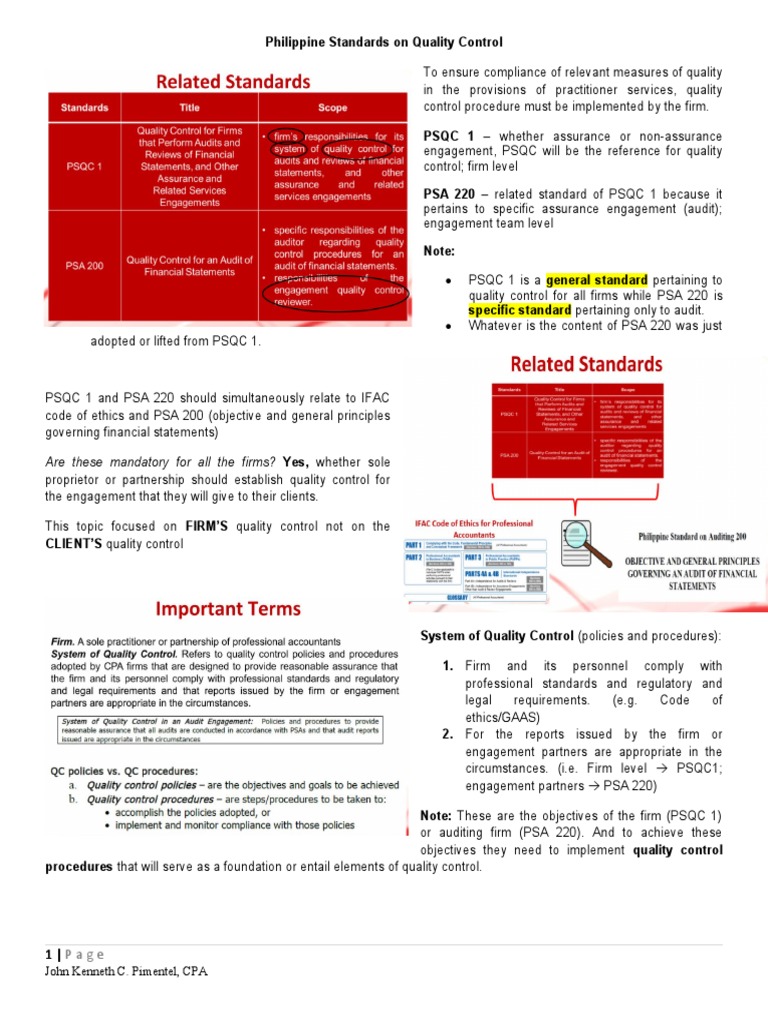 PSQC 1: Quality Control Standards | PDF | Certified Public Accountant ...