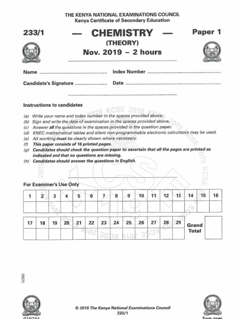 2019 Kcse Chemistry Paper 1 Pdf