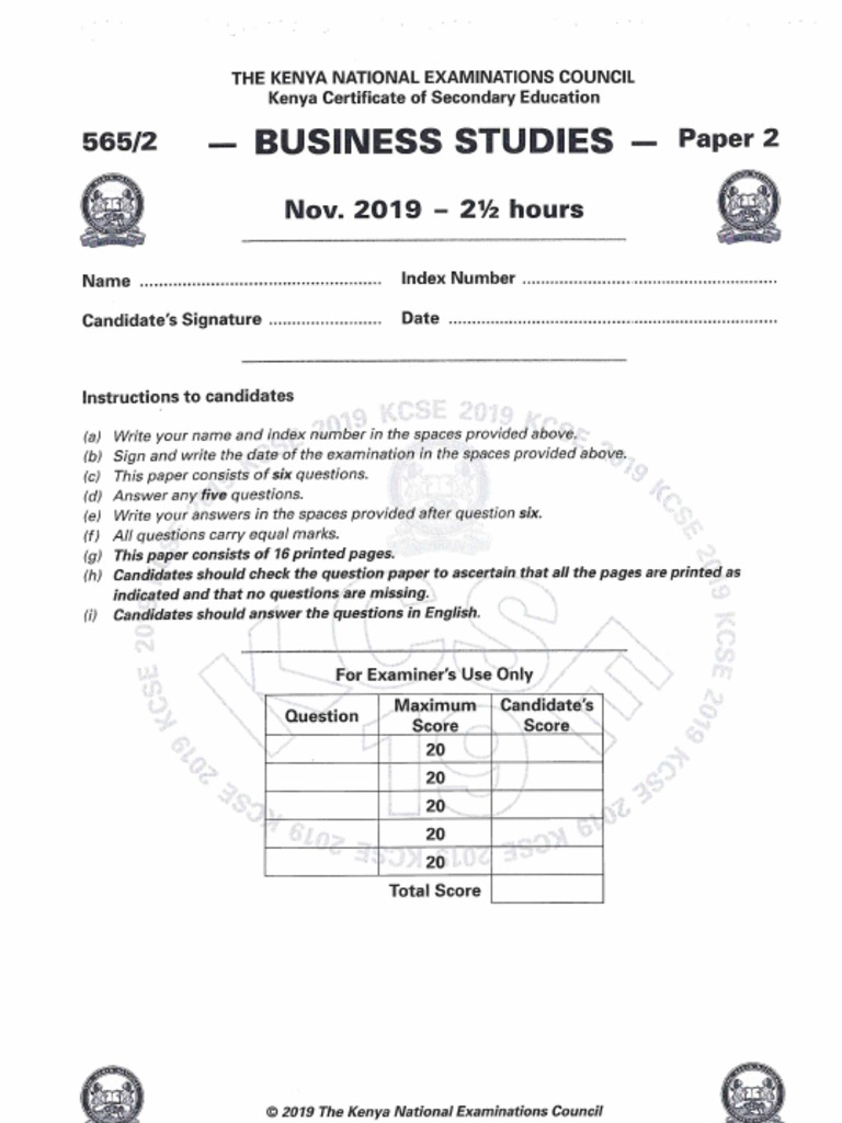 2019 KCSE Business Studies Paper 2 PDF
