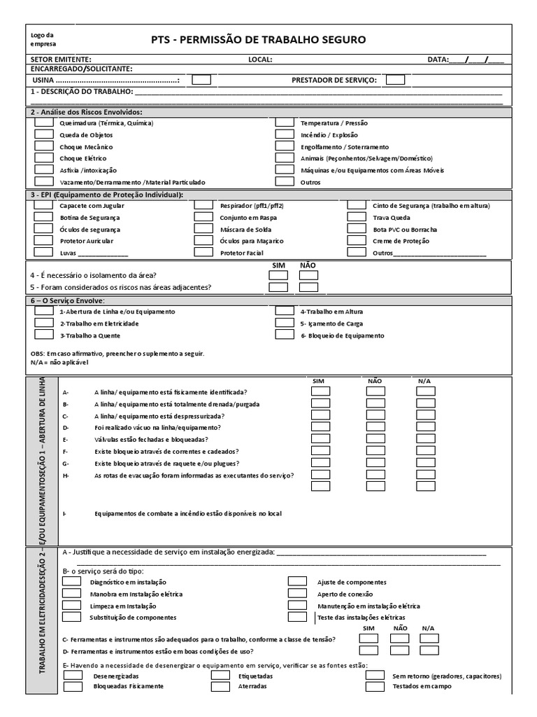 Modelo de PTS para Trabalho Seguro | PDF | Eletricidade | Natureza