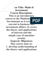 Course Title: Math of Investment Course Description