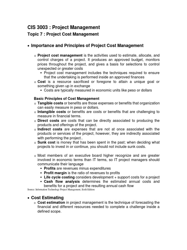 Project Cost Management Essentials | PDF | Cost Accounting | Project ...