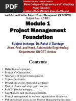 Project Management Foundation: Subject Incharge: Dr. Rahul V. Dandage