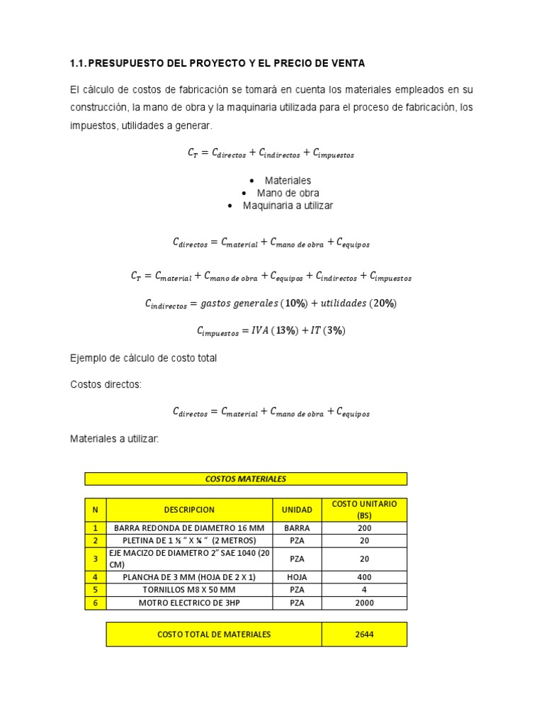Ejemplo de Presupuesto de Proyecto | PDF | Presupuesto | Economias