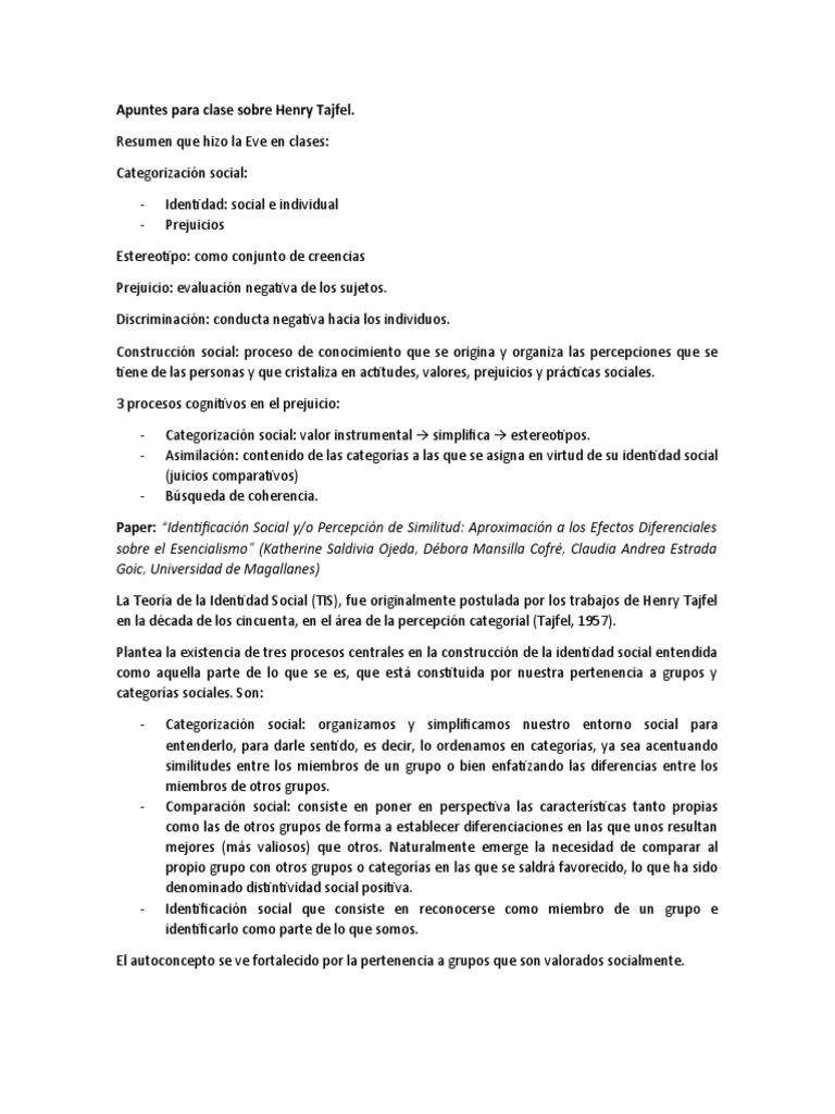 Teoría de la Identidad Social de Tajfel | PDF | Prejuicios | Comportamiento