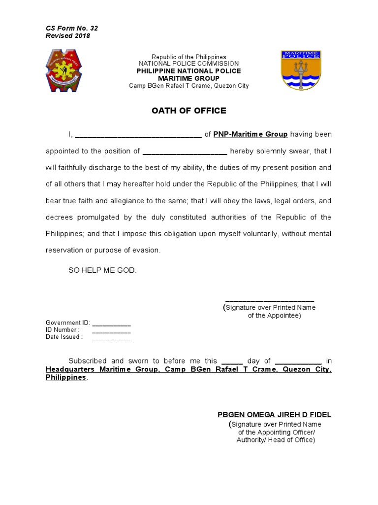 Oath of office cs form no 32 revised 2018 pdf