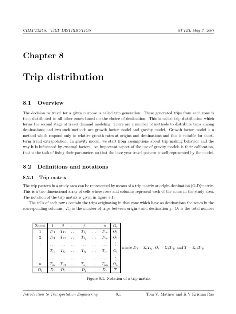 Trip Distribution Methods in Travel Modeling | PDF | Matrix ...