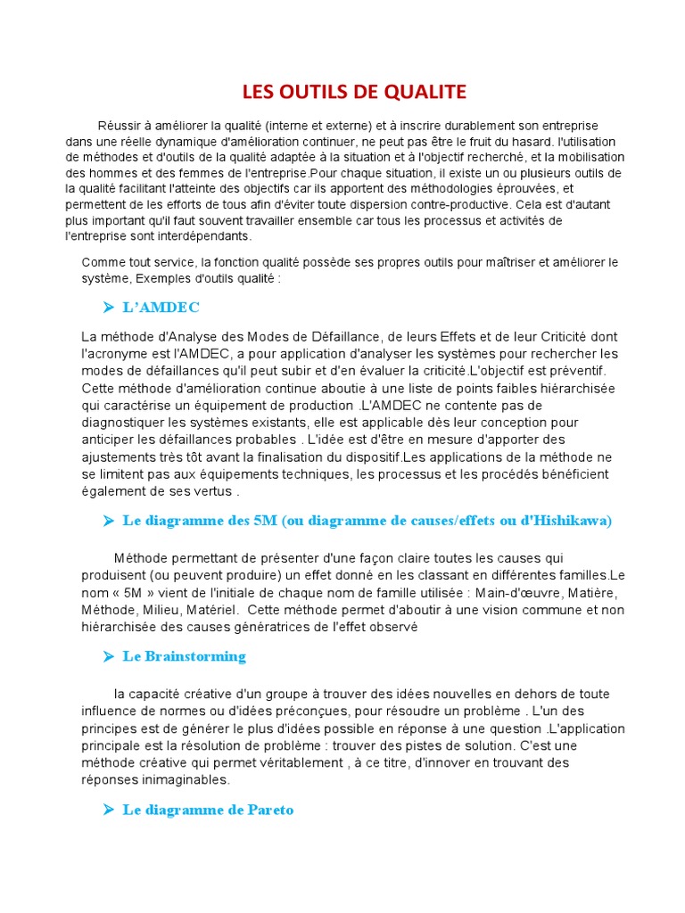 Outils de qualité pour l'amélioration continue | PDF | Business | Science