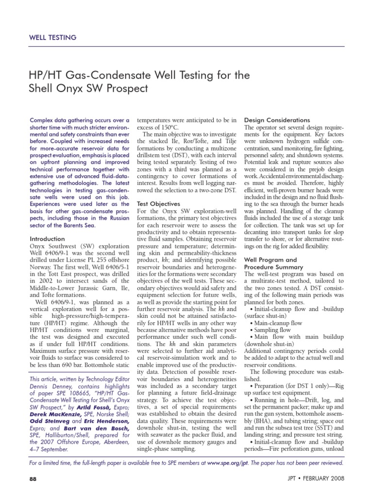 HP/HT Gas-Condensate Well Testing For The Shell Onyx SW Prospect | PDF ...