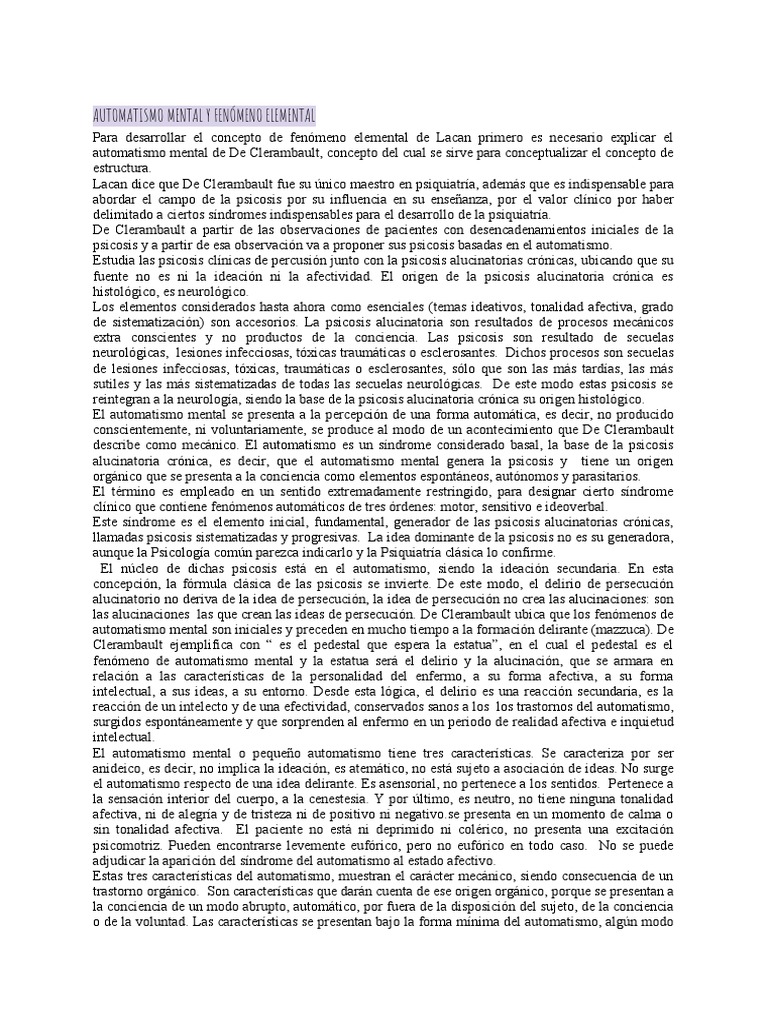 Automatismo Mental y Anideico en Psicosis | PDF | Engaño | Psicosis