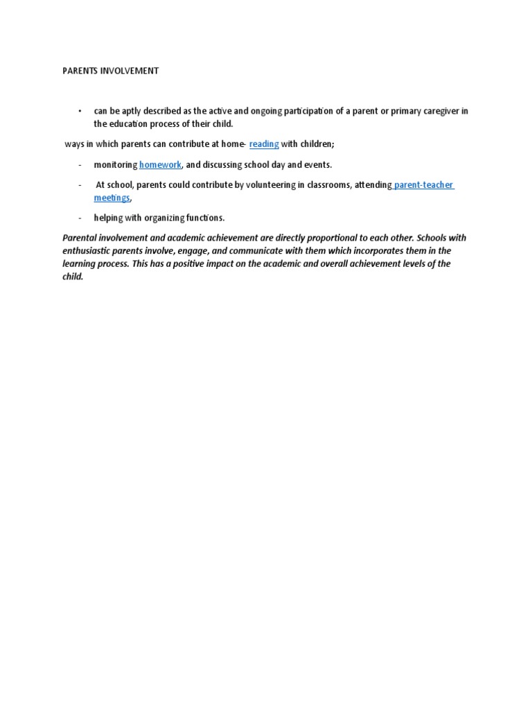 Parental Involvement in Education | PDF