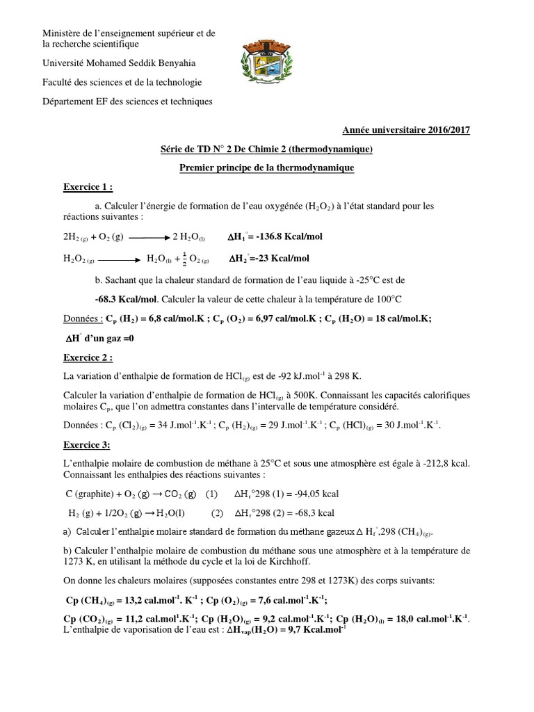 Enthalpies et Lois de Kirchhoff en Chimie | PDF | Enthalpie | Enthalpie ...