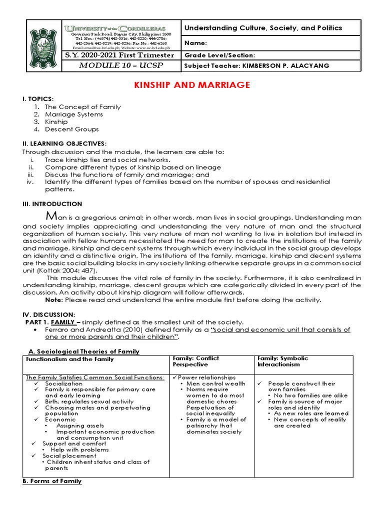 Kinship and Marriage in UCSP Module | PDF | Kinship | Marriage
