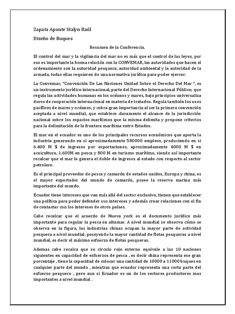 Resumen Convemar | PDF | Convención de las Naciones Unidas sobre el ...