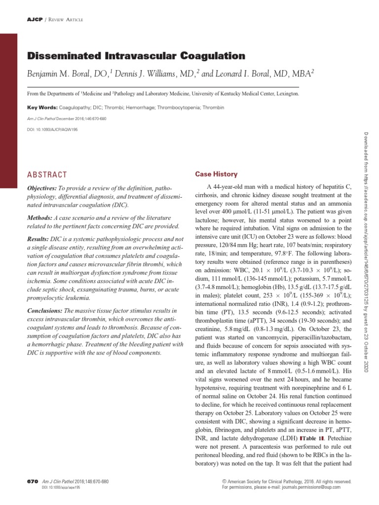 Disseminated Intravascular Coagulation 2016 | PDF | Coagulation | Thrombus