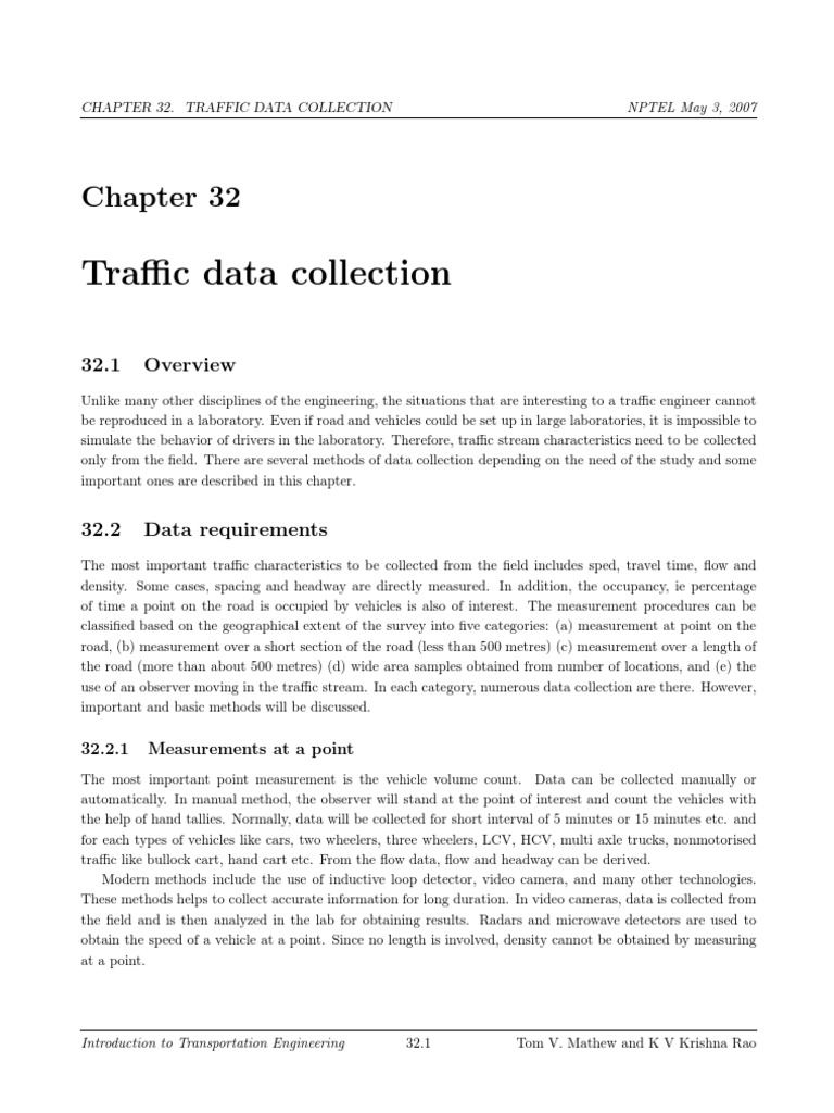 Traffic Data Collection: 32.2.1 Measurements at A Point | PDF