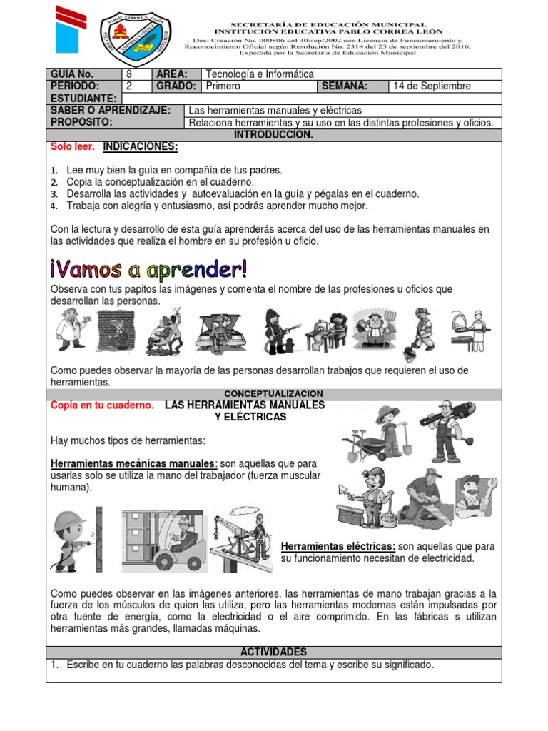 Herramientas Manuales para Primer Grado | PDF | Herramientas | Aprendizaje