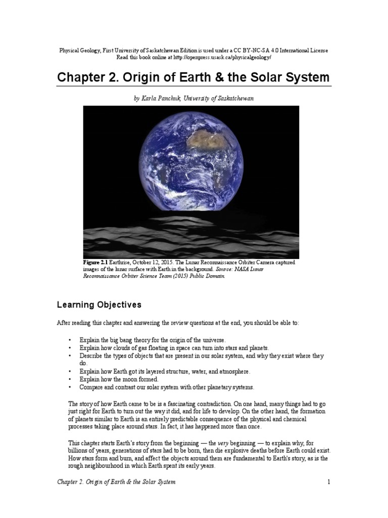 Chapter 2. Origin of Earth & The Solar System Learning Objectives