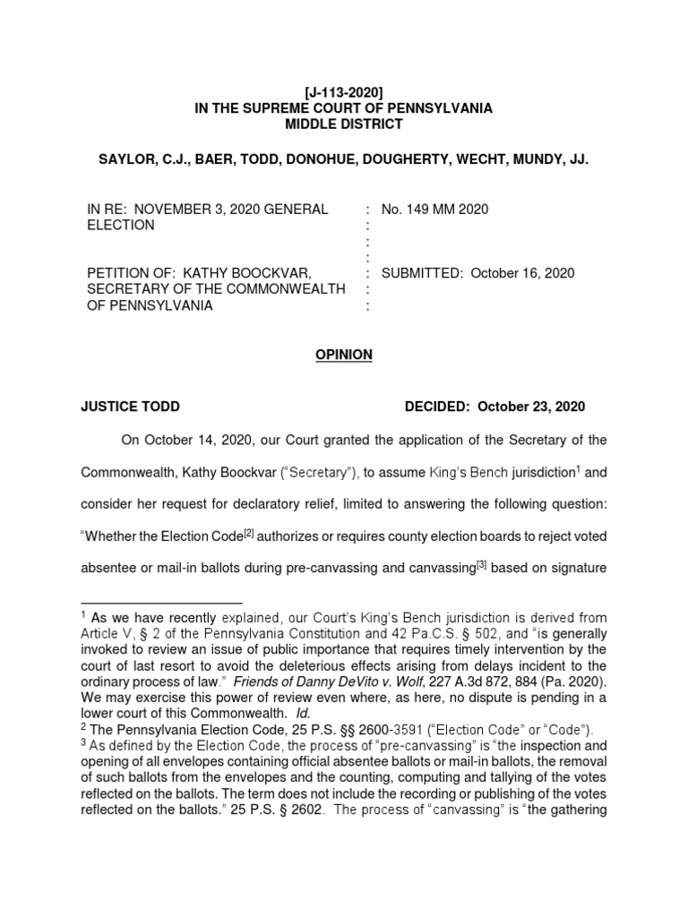 PA Supreme Court Ballot Signature Order | PDF | Postal Voting ...