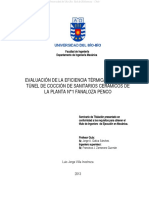 Evaluación de la eficiencia térmica del horno túnel de cocción