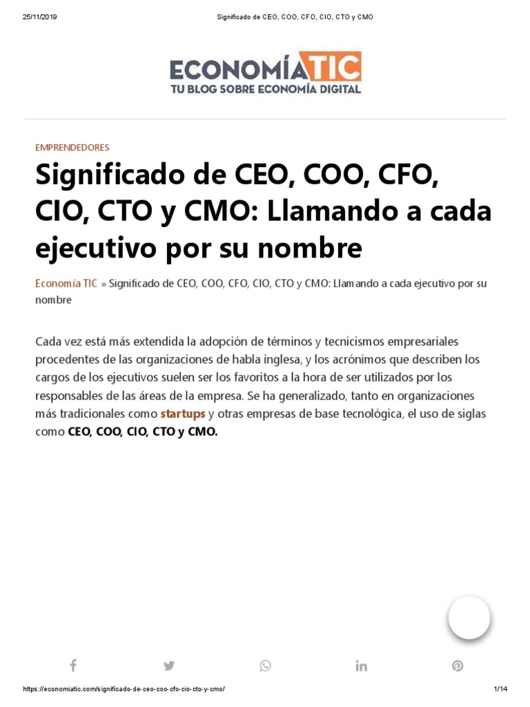 Significado de CEO, COO, CFO, CIO, CTO y CMO PDF Director Ejecutivo