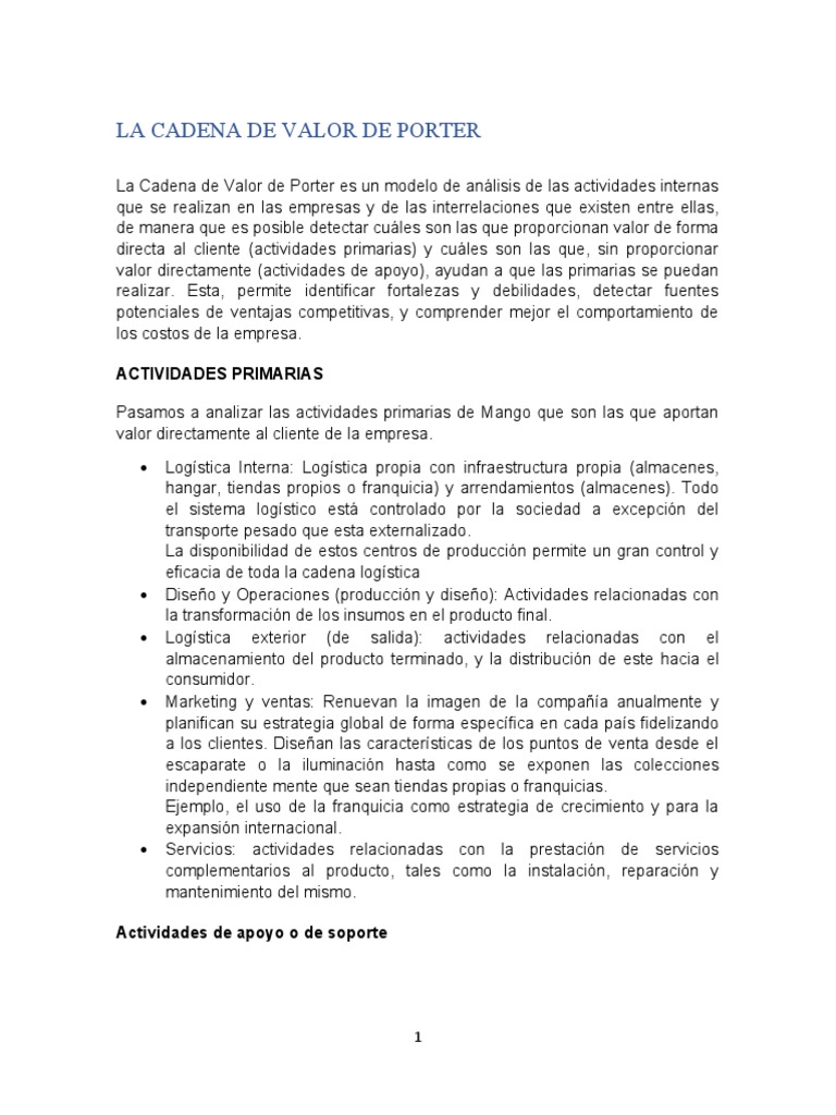 Cadenas de Valor de Michael Porter | Descargar gratis PDF | Cadena de ...