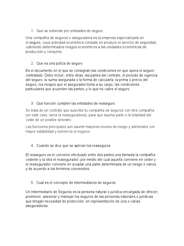 Conceptos Clave sobre Seguros y Reaseguro | PDF | Póliza de seguros ...