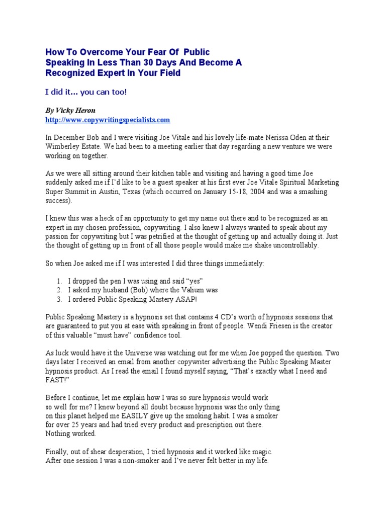 How To Overcome Your Fear of Public Speaking | PDF | Hypnosis