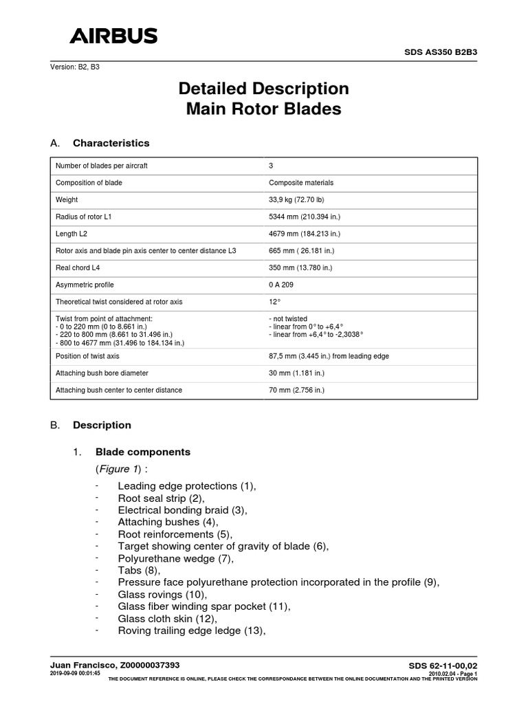 AS350 Main Rotor Blade Specifications | PDF | Polyurethane | Materials