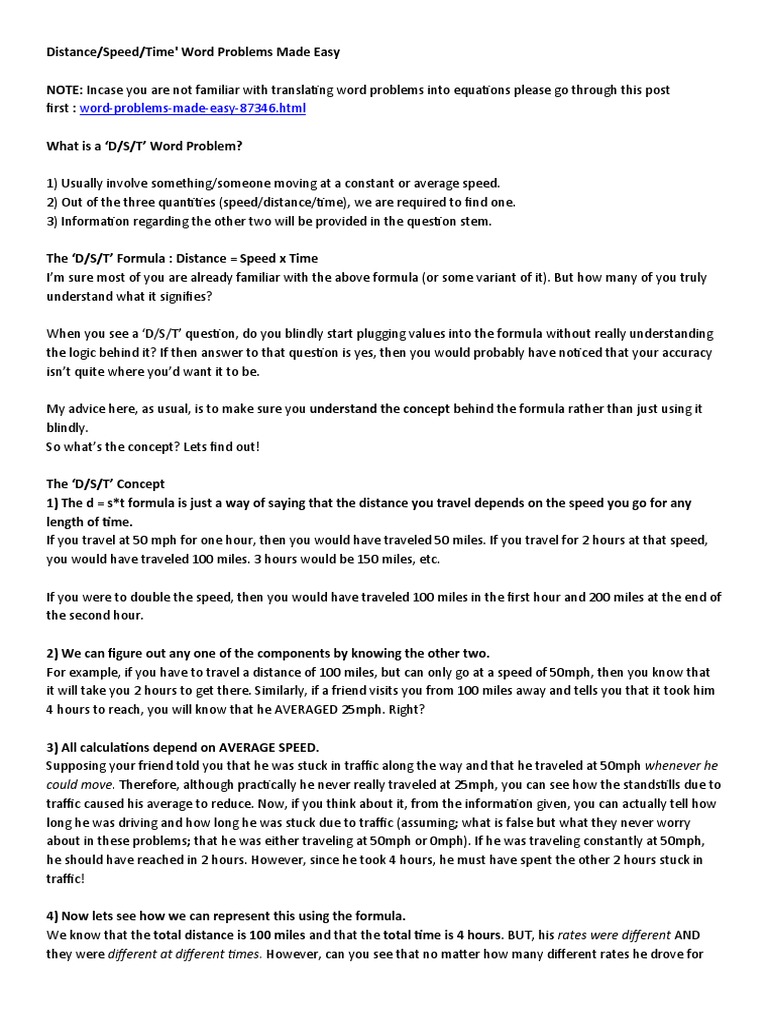 Word Problems For Math | PDF | Speed | Distance