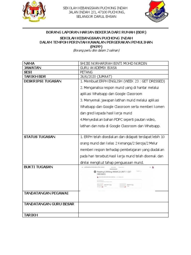 26 6 Borang Laporan Harian Bdr