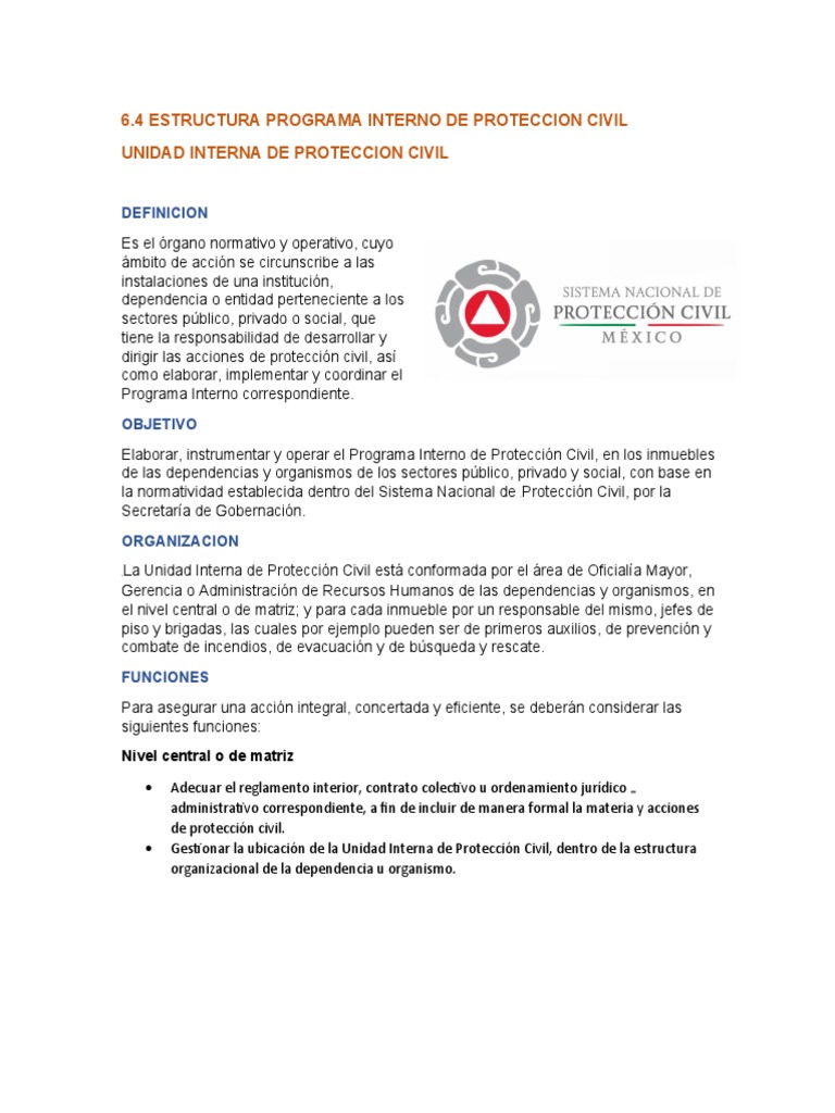 6.4 Estructura Programa Interno de Proteccion Civil Unidad Interna de ...